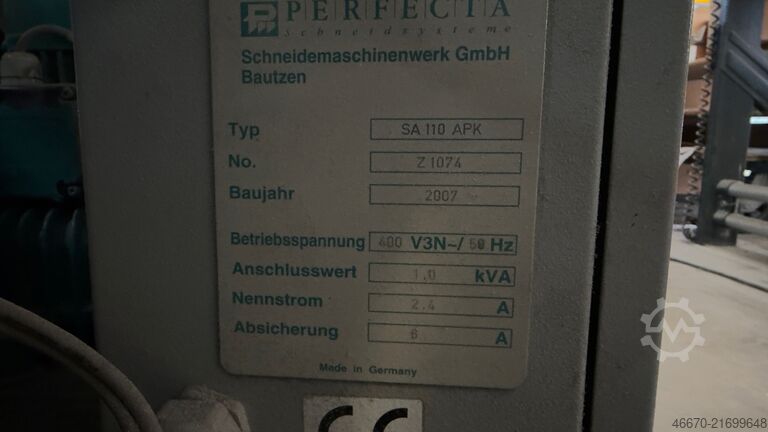 Planschneider Schneidestraße Perfecta 115 HTVC mit Peripherie