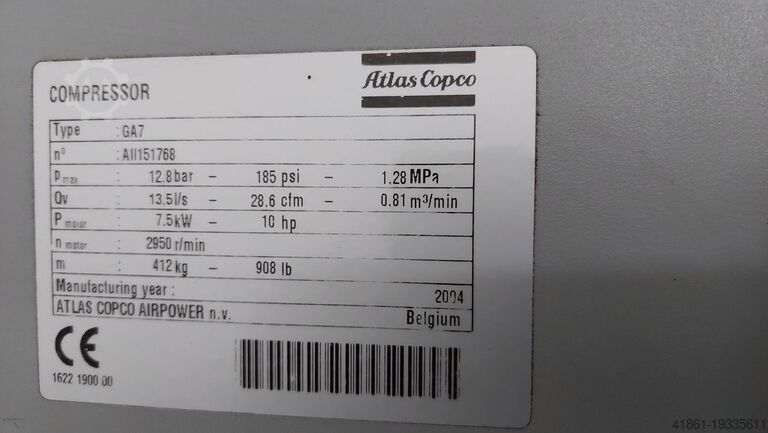 Schraubenkompressor-Kompaktanlage ATLAS COPCO GA 7 Kompakt