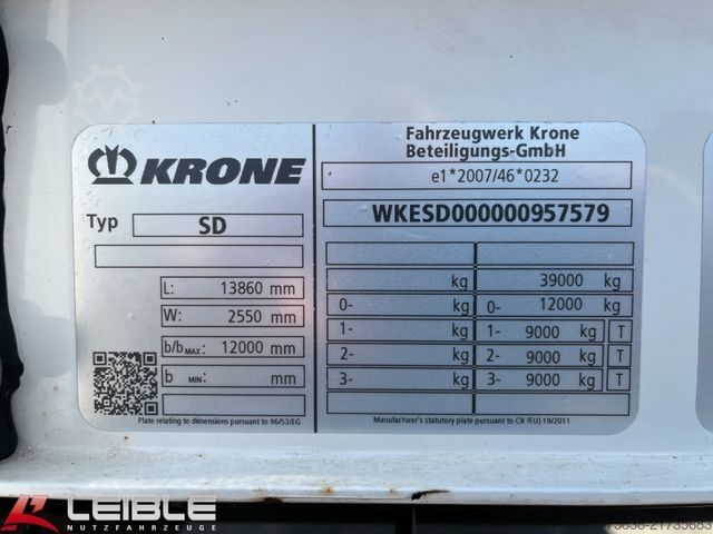 Open semitrailer with tarp KRONE SD*Tautliner*ZertifikatXL+Getränke*Liftachse*