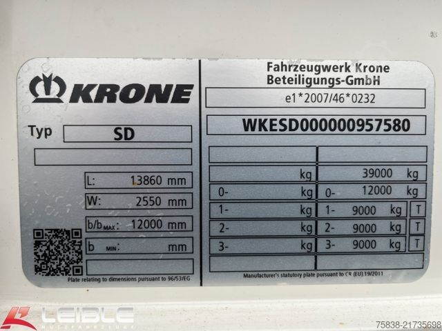 Open semitrailer with tarp KRONE SD*Tautliner*ZertifikatXL+Getränke*Liftachse*