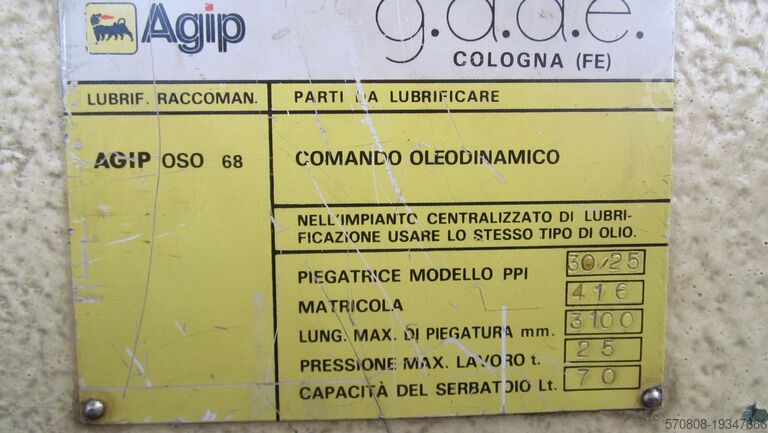 Gade 3100 X 25 Ton Bending Machine Mod. 30/ Gade Mod. 30/