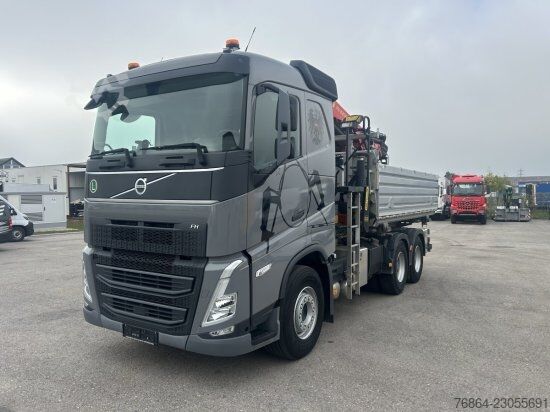 Three-sided tipper truck VOLVO FH 500 6X4 3-SEITEN KIPPER KRAN  MFCT HAMA KIPPER, PALFINGER PK 22000 RETARDER