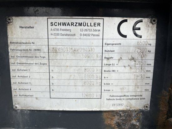 Tipper semitrailer SCHWARZMüLLER KIPPMULDE K-SERIE, ROLLPLANE LIFTACHSE,  45 M3