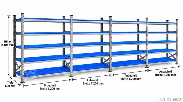 Metalsistem Super Fachbodenregal 3,6 Meter Steckregal 5 Ebenen 3 Felder Regal Metalsistem Super 1-2-3