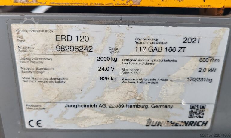 Pallet Stackers Jungheinrich ERD 120 1.6m/ 2021y/ 1874mh