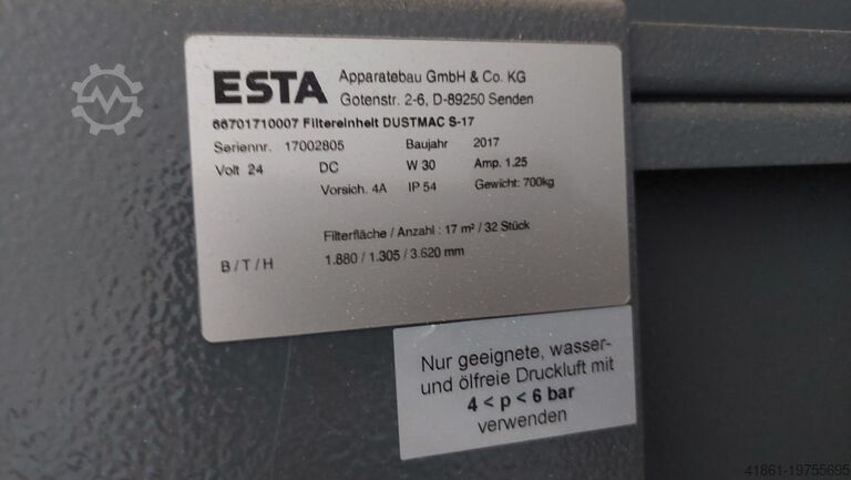 Extraction filter unit / Dust extraction system ESTA DUSTMAC S 17