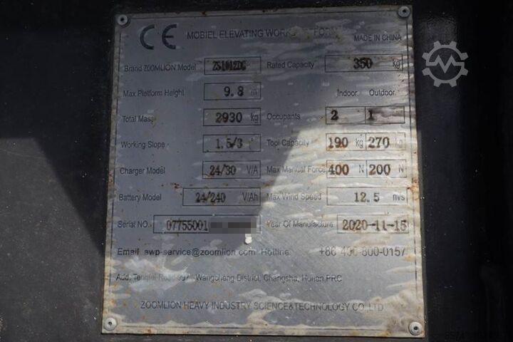 Scissor lift Zoomlion ZS1012DC Valid Iinspection, *Guarantee! 11.8m Work