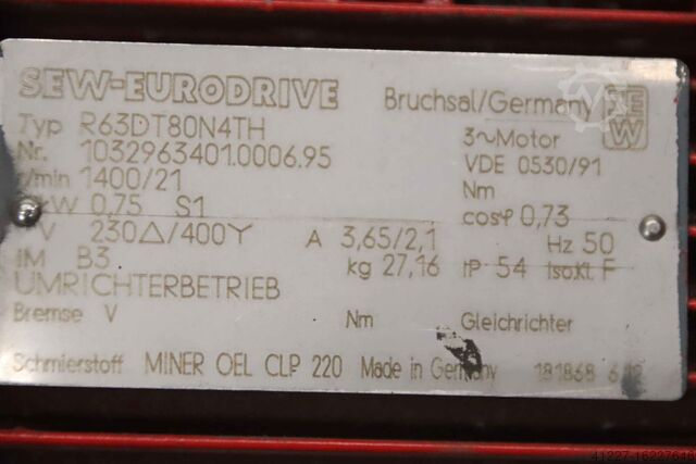 Gear motor 0.75 kW 21 rpm SEW-Eurodrive R63DT80N4TH