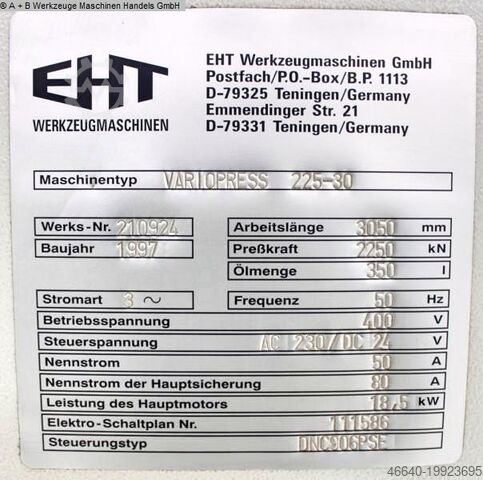 Abkantpresse - hydraulisch EHT VARIOPRESS 225-30