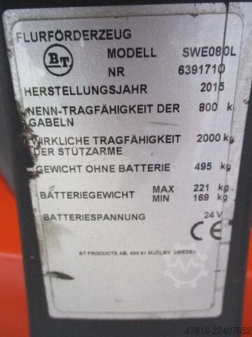 High lifting pallet truck BT SWE 080L