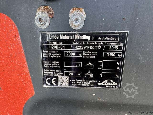 Linde H20D-01 Doppelhub 315, Seitenschieber, 6105 Betriebsstunden, VW-Dieselmotor, Baujahr 2015, Prü LINDE H20D-01 Duplo 315 Sideshift  6105UUR VW Diesel 2015  Keuring 7-2027