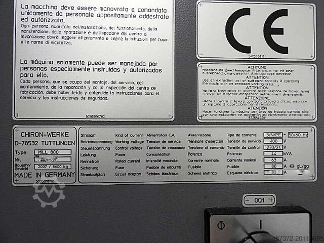 CNC Machining Center Chiron Mill 800