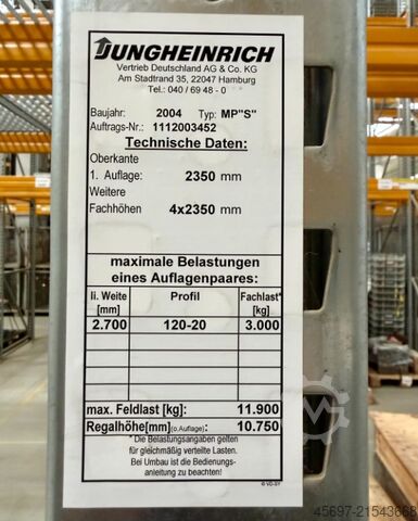 Schwerlastregal Jungheinrich Palettenregal Meta 2700kg 1175cm 1485PP