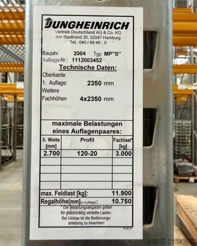 Schwerlastregal Jungheinrich Palettenregal Meta 2400kg 1175cm 743 PP