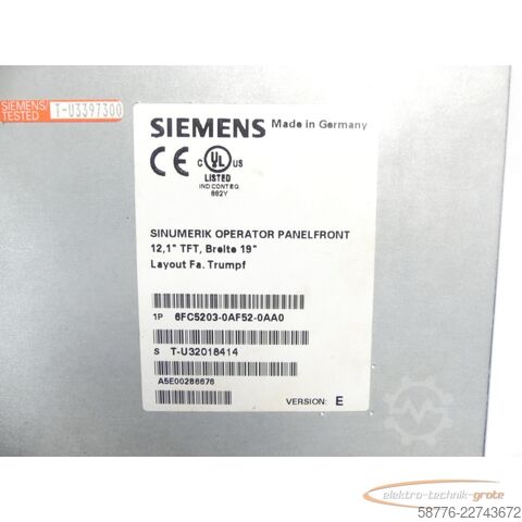 Komponente Siemens / Trumpf 6FC5203-0AF52-0AA0 Operator Panel SN T-U32018414 12,1" TFT, B: 19"