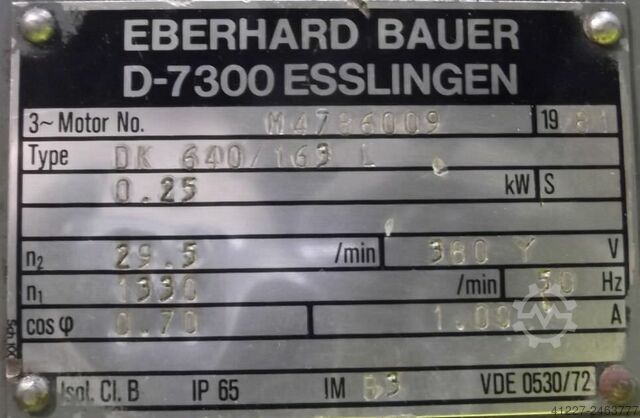 Gear motor 0.25 kW 29.5 rpm BAUER DK640/163L