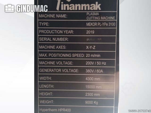 Plasma-Ausschnitt-Maschine Hypertherm PL-YPE 3100