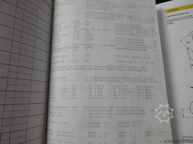 Kranhimmel Kran Hallenkran Spur 13500mm ABUS Hallenkran Brückenkran Kran ELV 5t NL 5000Kg Portalkran Kran 13500mm 131Std