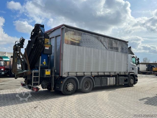 Flatbed truck SCANIA G 410 6x2 Pritsche Heckkran Palfinger PK 27002