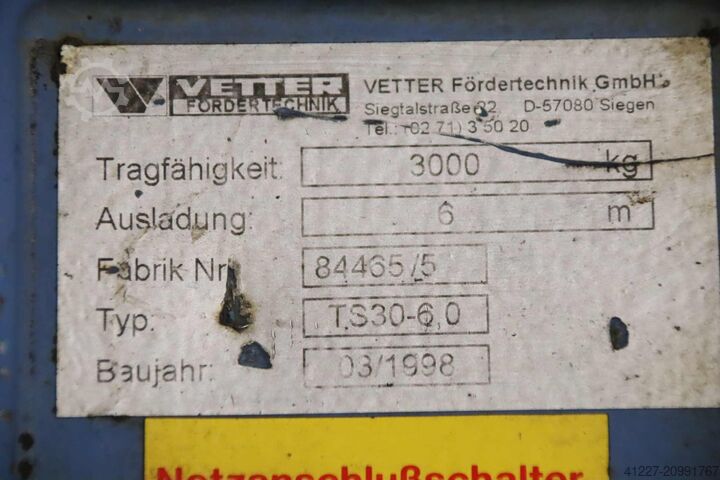 Säulenschwenkkran Ausleger 6 m /3000 kg VETTER TS30-6,0