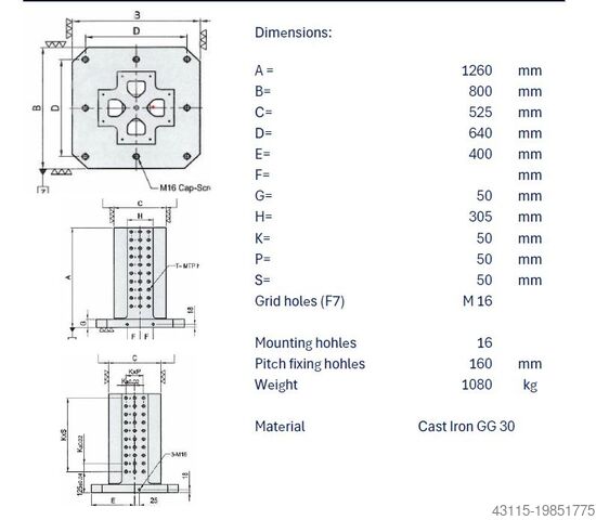 Cross tooling column with grid Staalmach 800x800