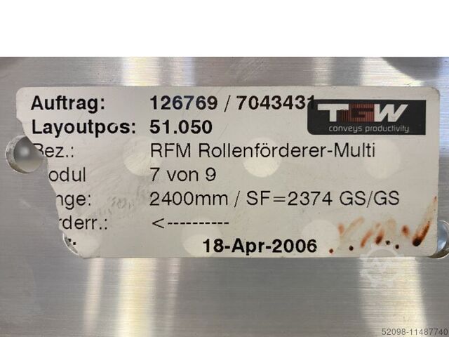 Roller conveyor, driven, L: 2,400 mm TGW 1000004513, FB: 400 mm