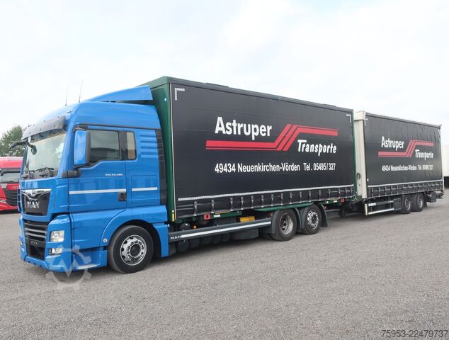 LKW mit Pritsche & Plane MAN 24.460 LL BDF Jumbo + Anh. Schmitz ZCS 18 Jumbo