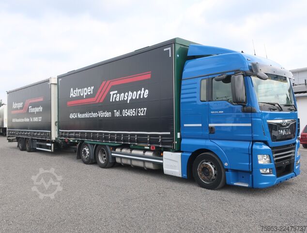 LKW mit Pritsche & Plane MAN 24.460 LL BDF Jumbo + Anh. Schmitz ZCS 18 Jumbo