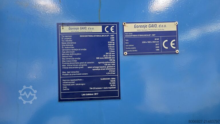 Exzenterpresse AP-100T Gorenje GAIO AP-100T