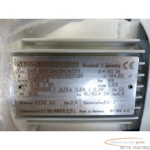 SEW Eurodrive Motor SEW Eurodrive SEW S47 DR63S4/BR/ASD1 Getriebemotor SN013220942101000105 - ! -
