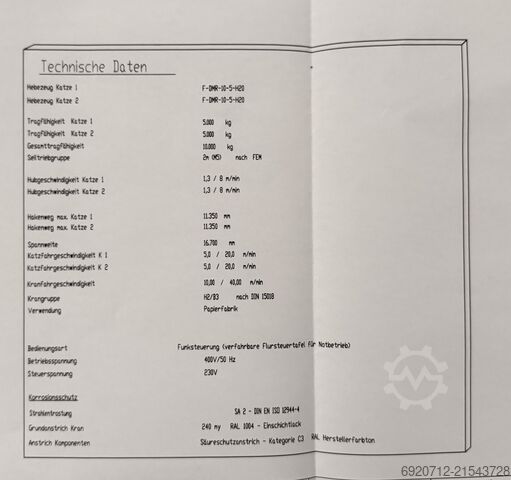 16.700 mm × 2×5 Tonnen Demag Overhead crane