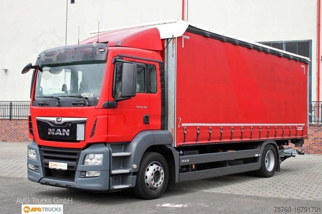 Flatbed truck with tarp MAN 18.360 TGS Schiebeplane Edscha LBW AHK