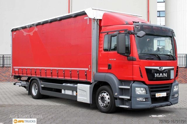 Flatbed truck with tarp MAN 18.360 TGS Schiebeplane Edscha LBW AHK