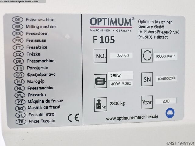 Bearbeitungszentrum - Vertikal OPTIMUM OPTImill F 105 CNC