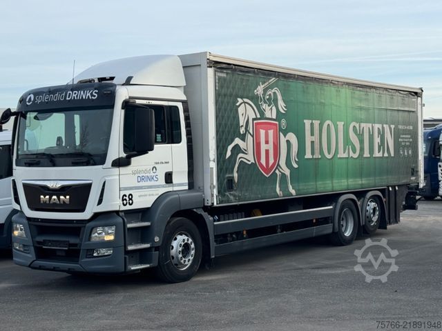 Flatbed truck with tarp MAN TGS 26.360 L / LBW / NAVI / LENKACHSE / 22 PAL