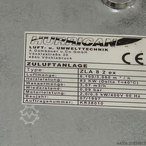 Paint mist extractor Hurrican Dambauer Lackierraum