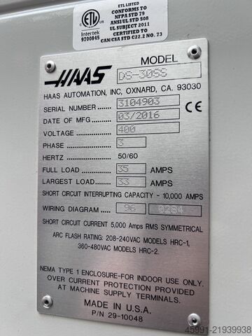 CNC lathe HAAS DS-30SS dual spindle lathe