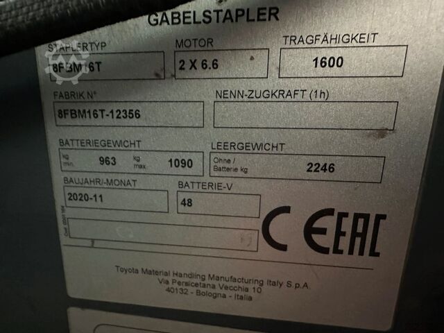 Elektro 4 Rad-Stapler Toyota 8FBM16T - FREIHUB-MAST !!!