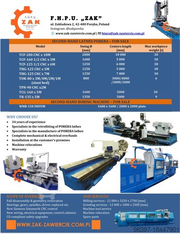 Zentraldrehbank Poreba TCG 160 LATHE