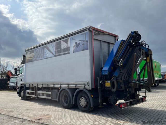 Flatbed truck with tarp SCANIA G 410 6x2 Pritsche Heckkran Palfinger PK 27002