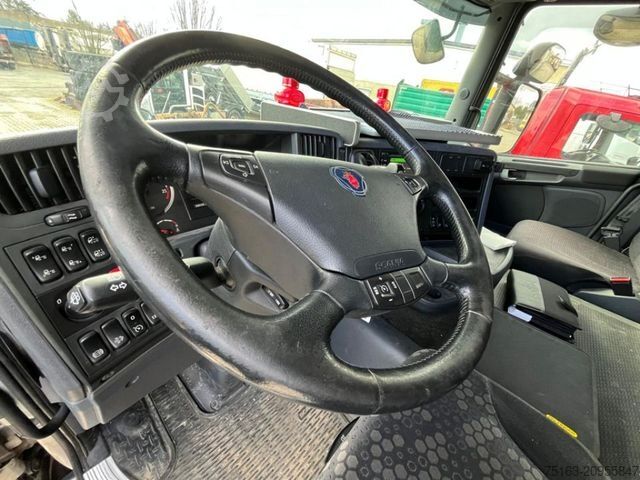 Flatbed truck with tarp SCANIA G 410 6x2 Pritsche Heckkran Palfinger PK 27002