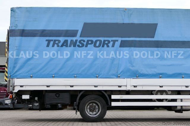 Flatbed truck with tarp IVECO 120E25 Eurocargo Pritsche Plane Bordwände LBW E5