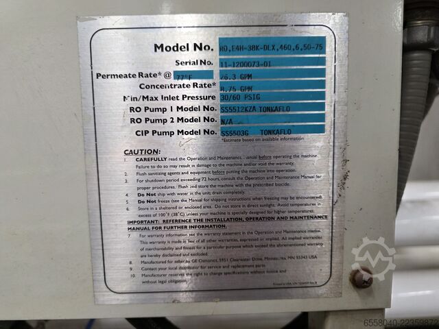 Reverse Osmosis System GENERAL ELECTRIC RO,E4H-38K-DLX,460,6,50-75