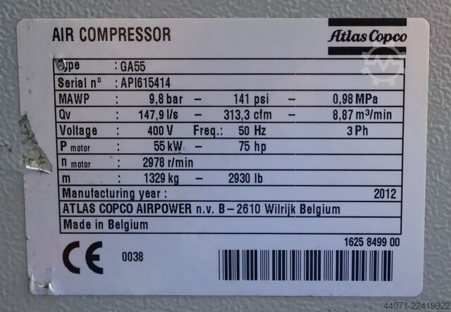 Screw compressor GA55FF Atlas Copco GA55FF