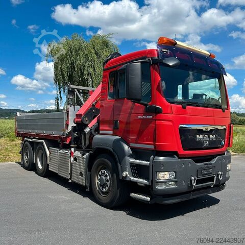 Tipper truck MAN TGS 28.480 6x4-4 ALLRAD KRAN 19m SEILWINDE Wechs