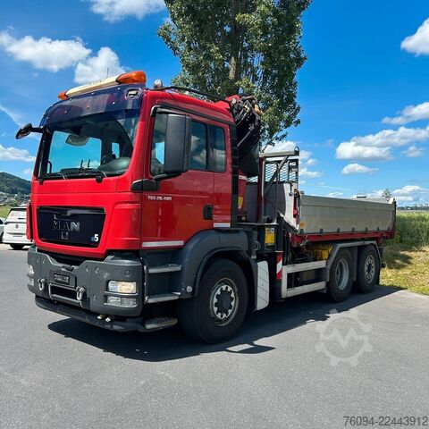 Three-sided tipper truck MAN TGS 28.480 6x4-4 ALLRAD KRAN 19m SEILWINDE Wechs