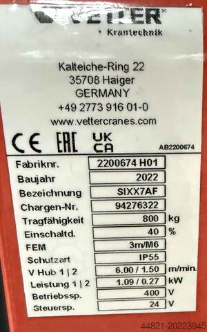 Gantry crane VETTER PA 8-6.0