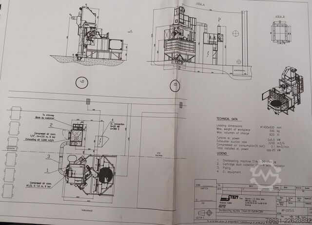 Table shot blasting machine with 2 rotating tables. STEM 14x6/2S/2WX1M