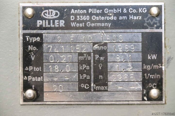 Pressure blower 11 kW Piller 2 E 10 1800