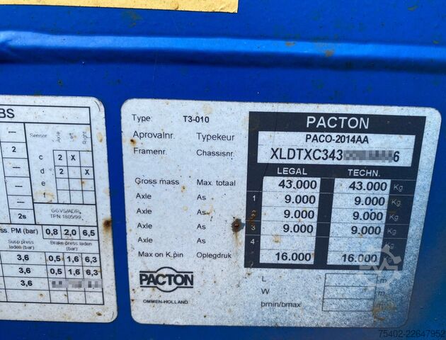 Containertransport Pacton T3-010 T3-010 / 3x Extendable / BPW + Disc / 1x...